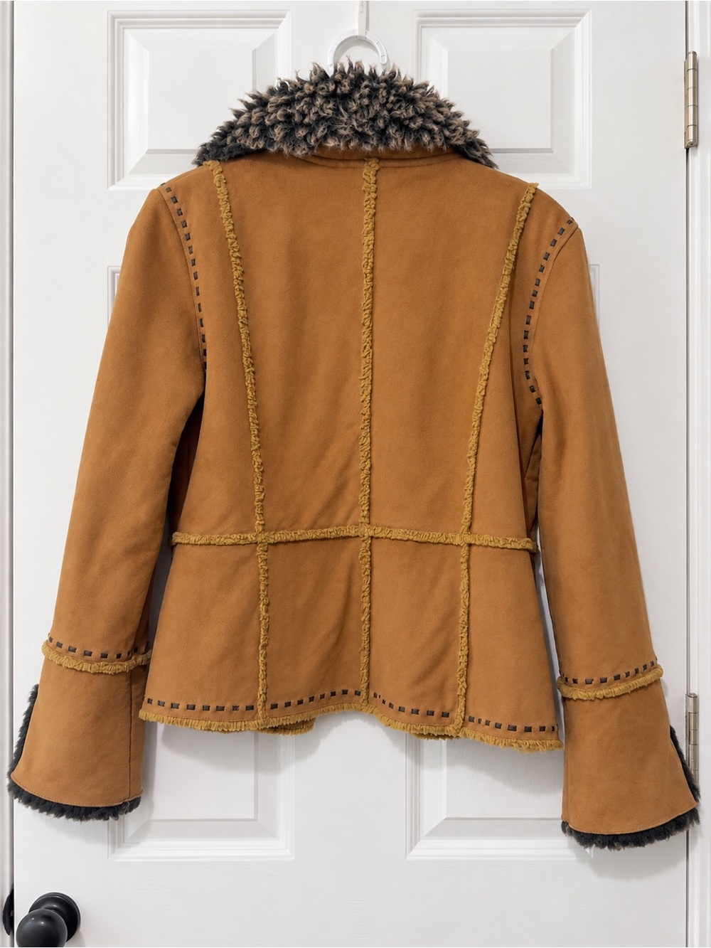 Regent Park Faux Suede Sherpa Boho Jacket M Tan Penny Lane Y2K Western Coat - Picture 2 of 12